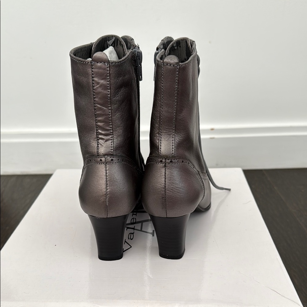 Elegant Pewter Lace-Up Ankle Boots - Picture 6 of 13